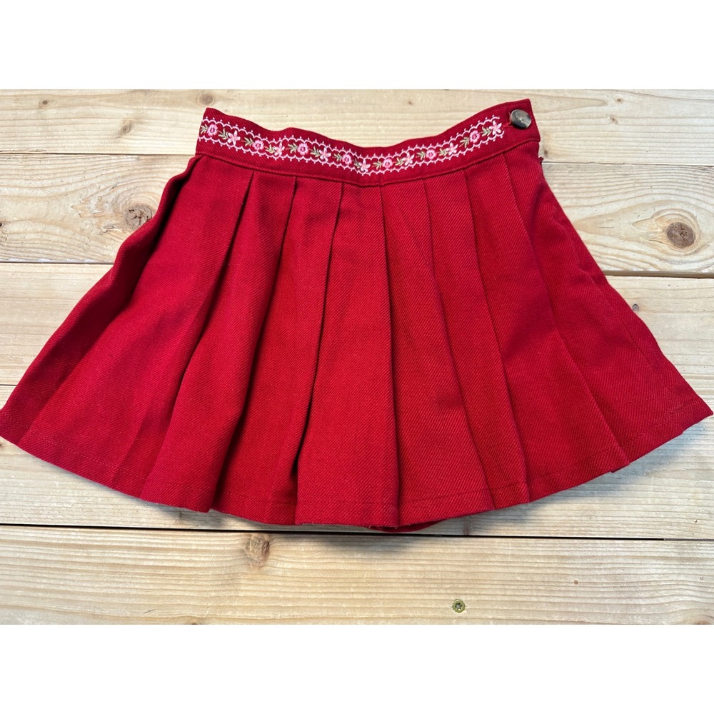 Gymboree Girls‎ Red Pleated Skirt Embroidered Waist Holiday Party Medium 4 YRS